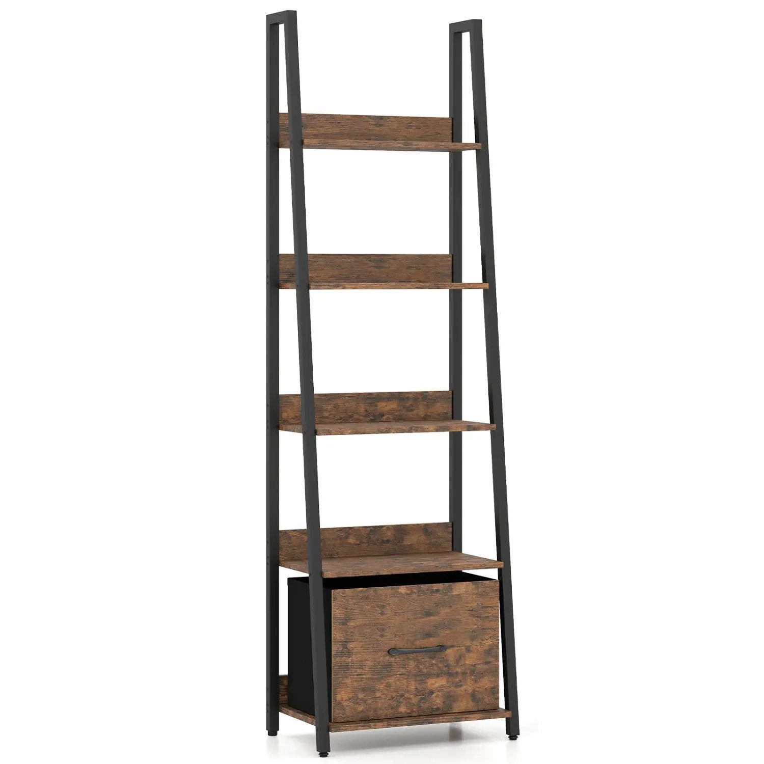 5-Tier Ladder Bookshelf with Fabric Drawer by DirectDeals
