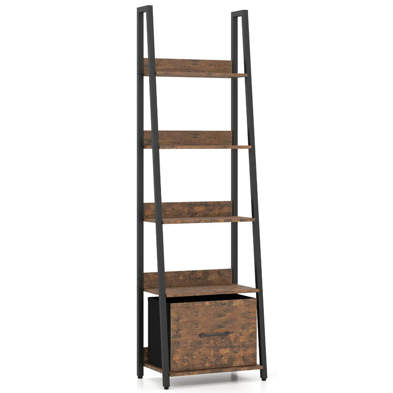 5-Tier Ladder Bookshelf with Fabric Drawer by DirectDeals