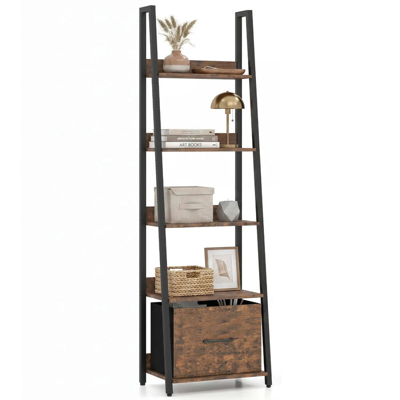 5-Tier Ladder Bookshelf with Fabric Drawer by DirectDeals