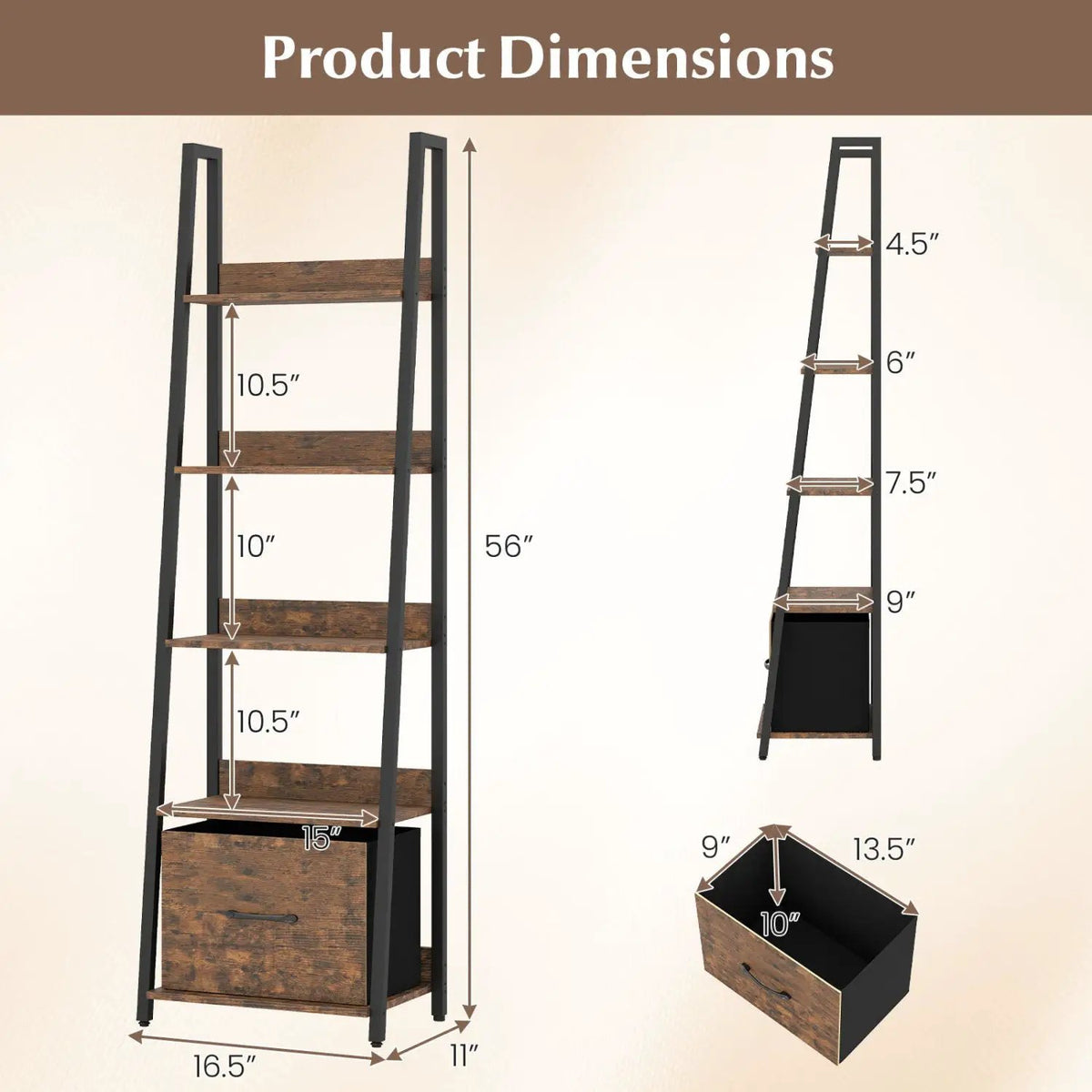 5-Tier Ladder Bookshelf with Fabric Drawer by DirectDeals