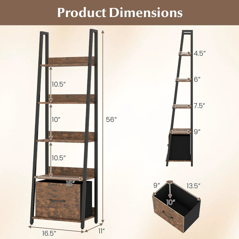 5-Tier Ladder Bookshelf with Fabric Drawer by DirectDeals