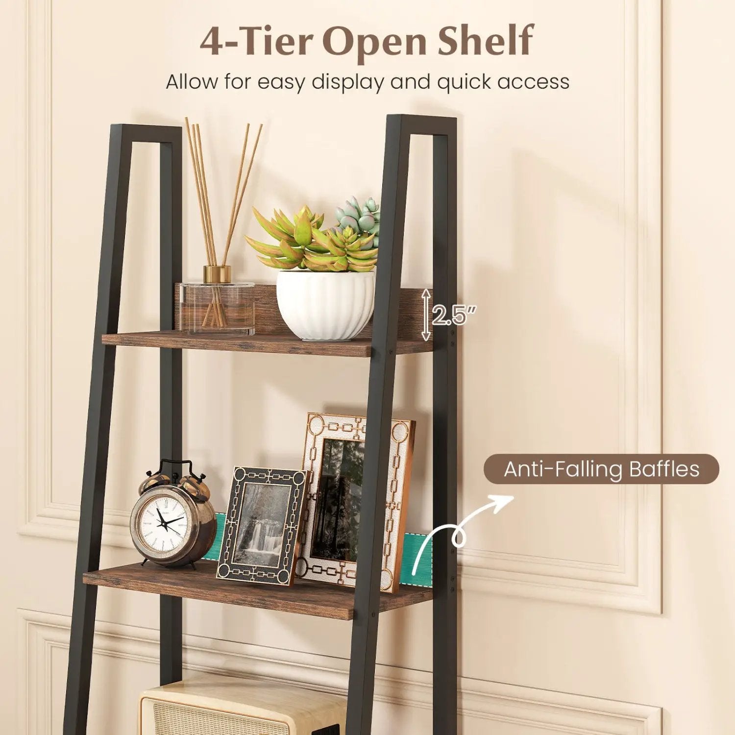 5-Tier Ladder Bookshelf with Fabric Drawer by DirectDeals