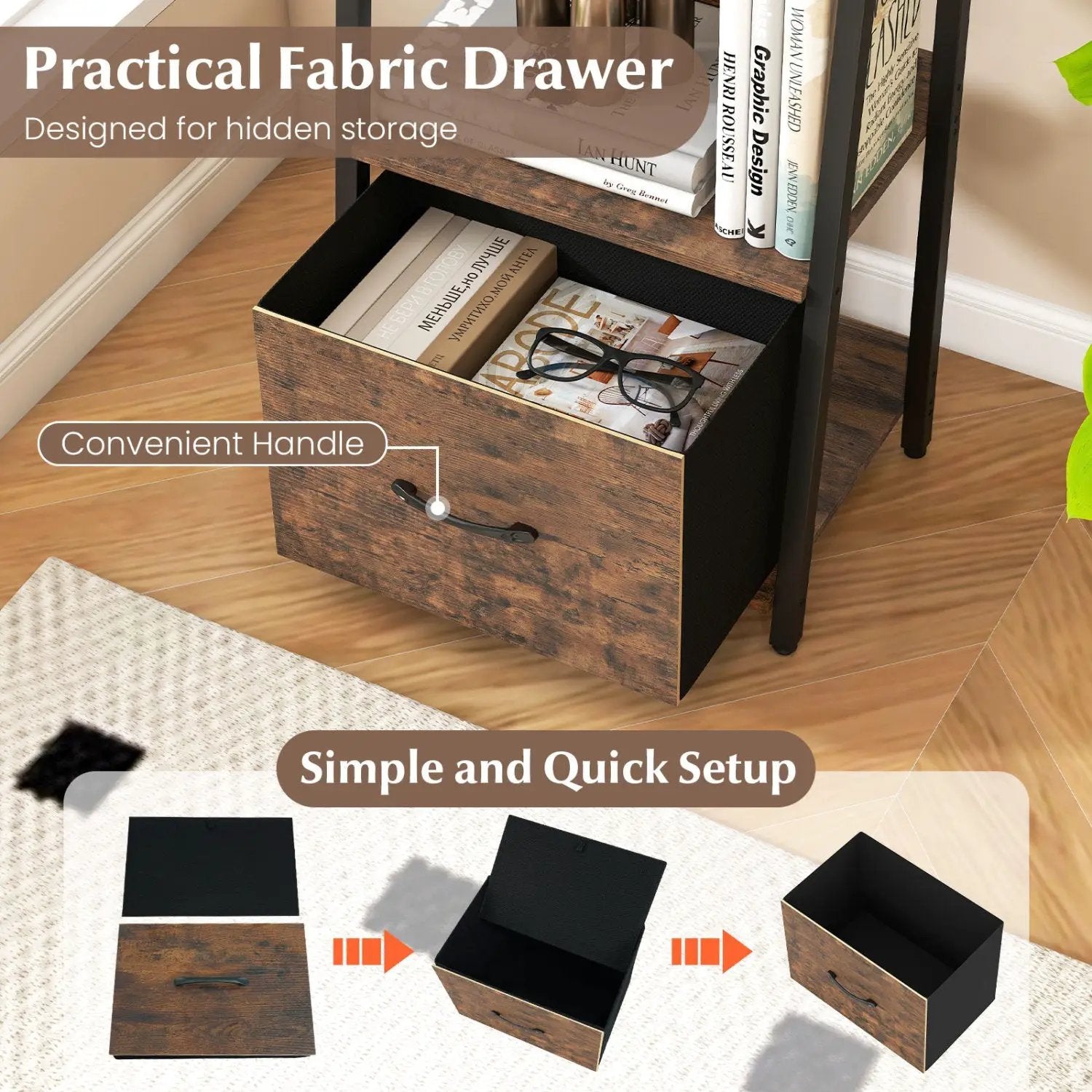 5-Tier Ladder Bookshelf with Fabric Drawer by DirectDeals