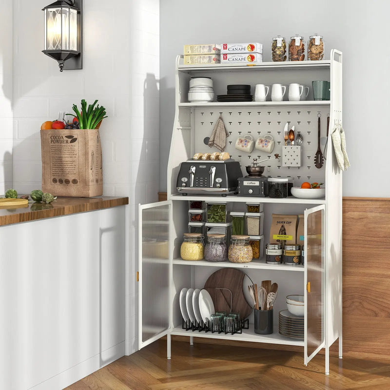 5-Tier Metal Baker's Rack with See-through Flip-up Door and Pegboard-White by DirectDeals