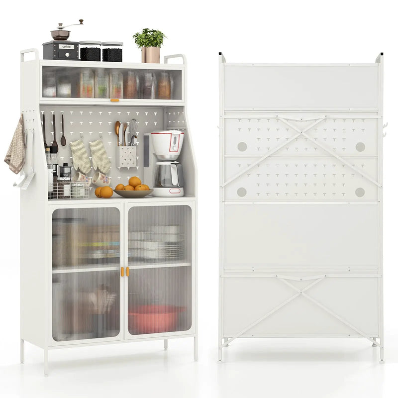 5-Tier Metal Baker's Rack with See-through Flip-up Door and Pegboard-White by DirectDeals