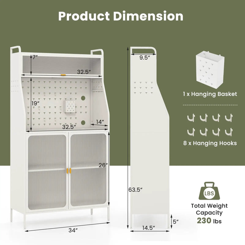 5-Tier Metal Baker's Rack with See-through Flip-up Door and Pegboard-White by DirectDeals