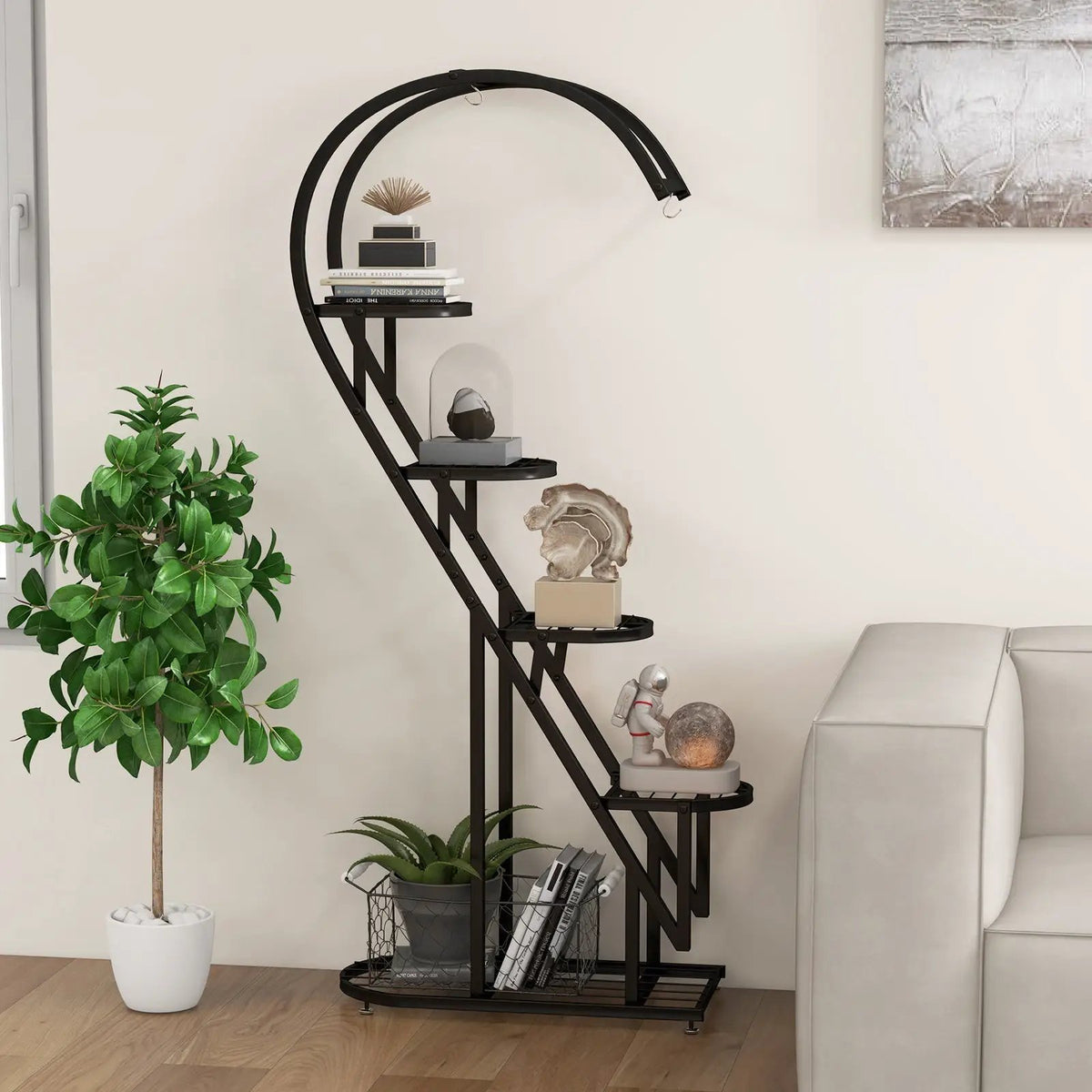 5 Tier Metal Plant Stand with Hanging Hook for Multiple Plants by DirectDeals
