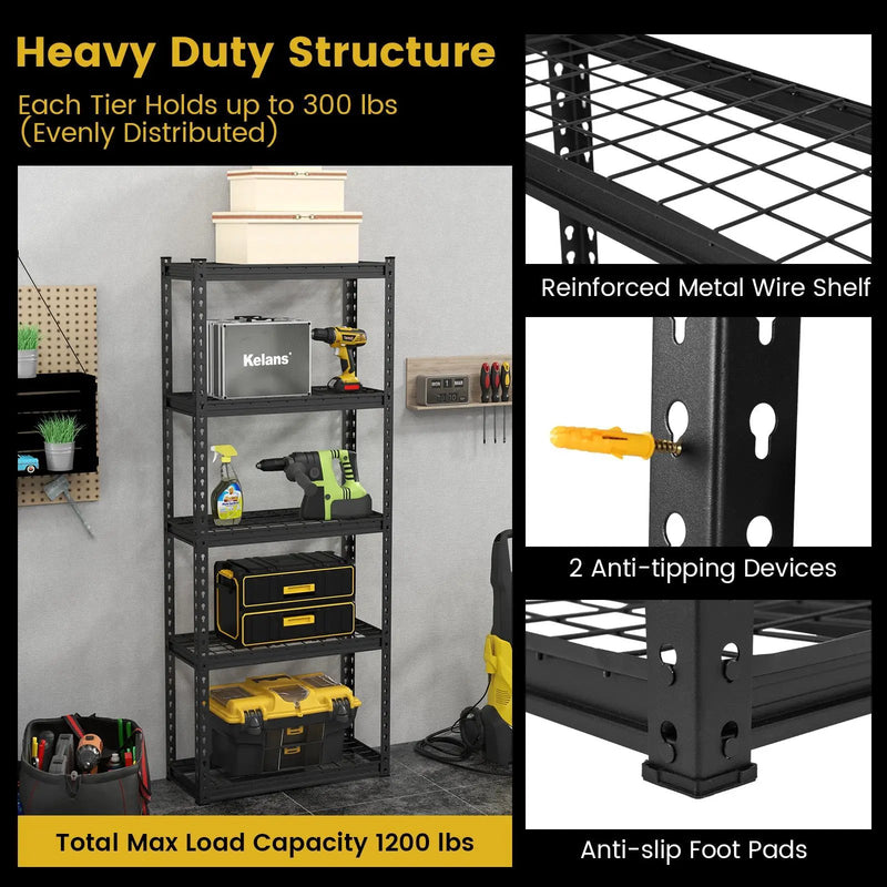 5-Tier Heavy Duty Wire Storage Racks with Anti-slip Foot Pad by DirectDeals