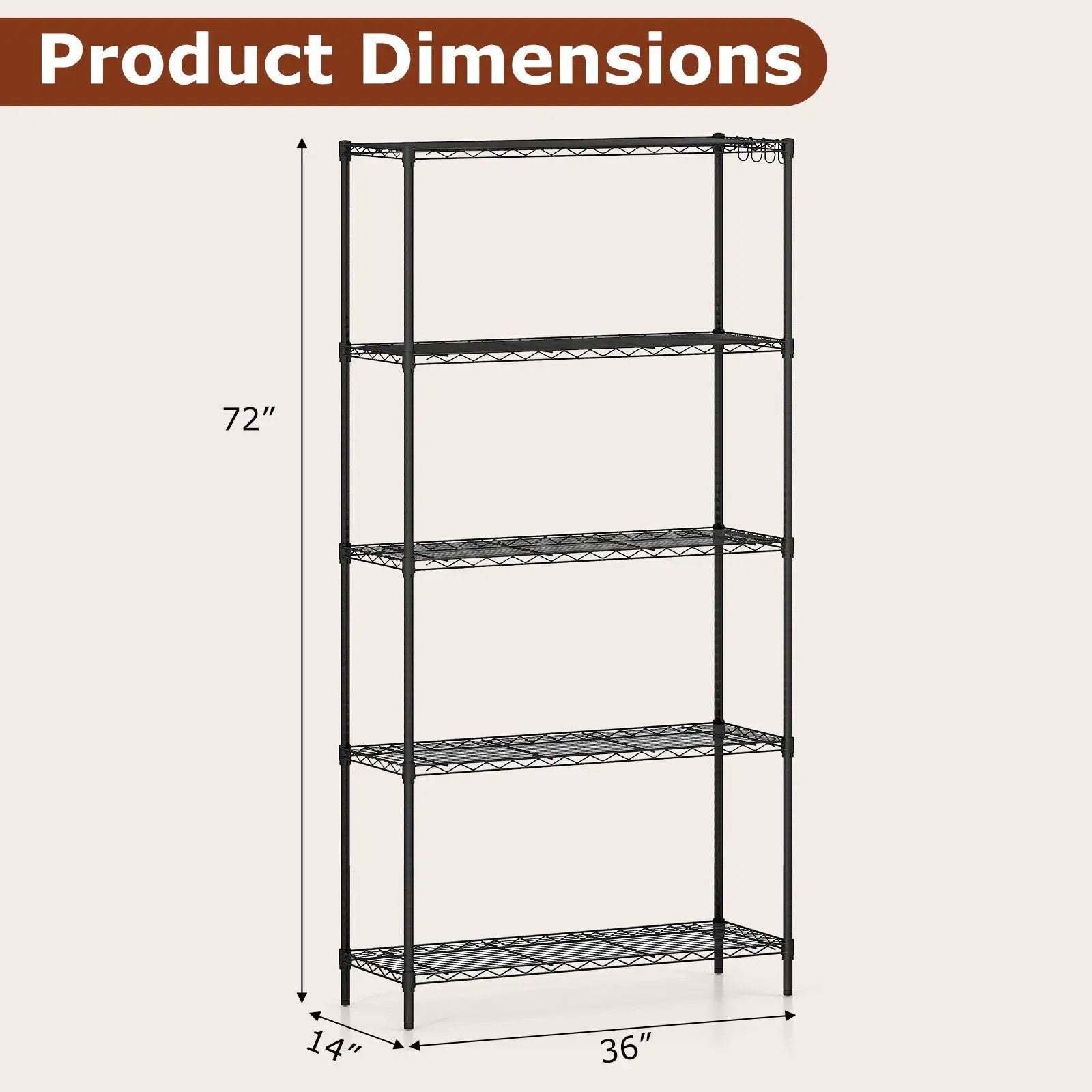 5-Tier Metal Storage Shelving Unit with V-Shaped Wire Rack and 1250 LBS Capacity-Black by DirectDeals