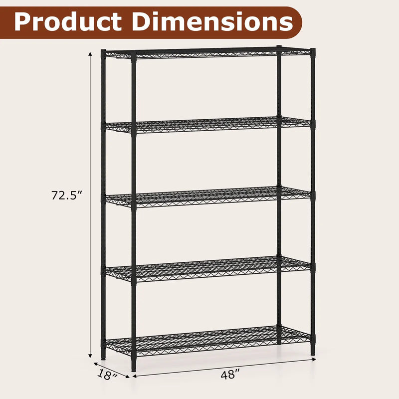 5-Tier Metal Storage Shelving Unit with V-Shaped Wire Rack-Black by DirectDeals