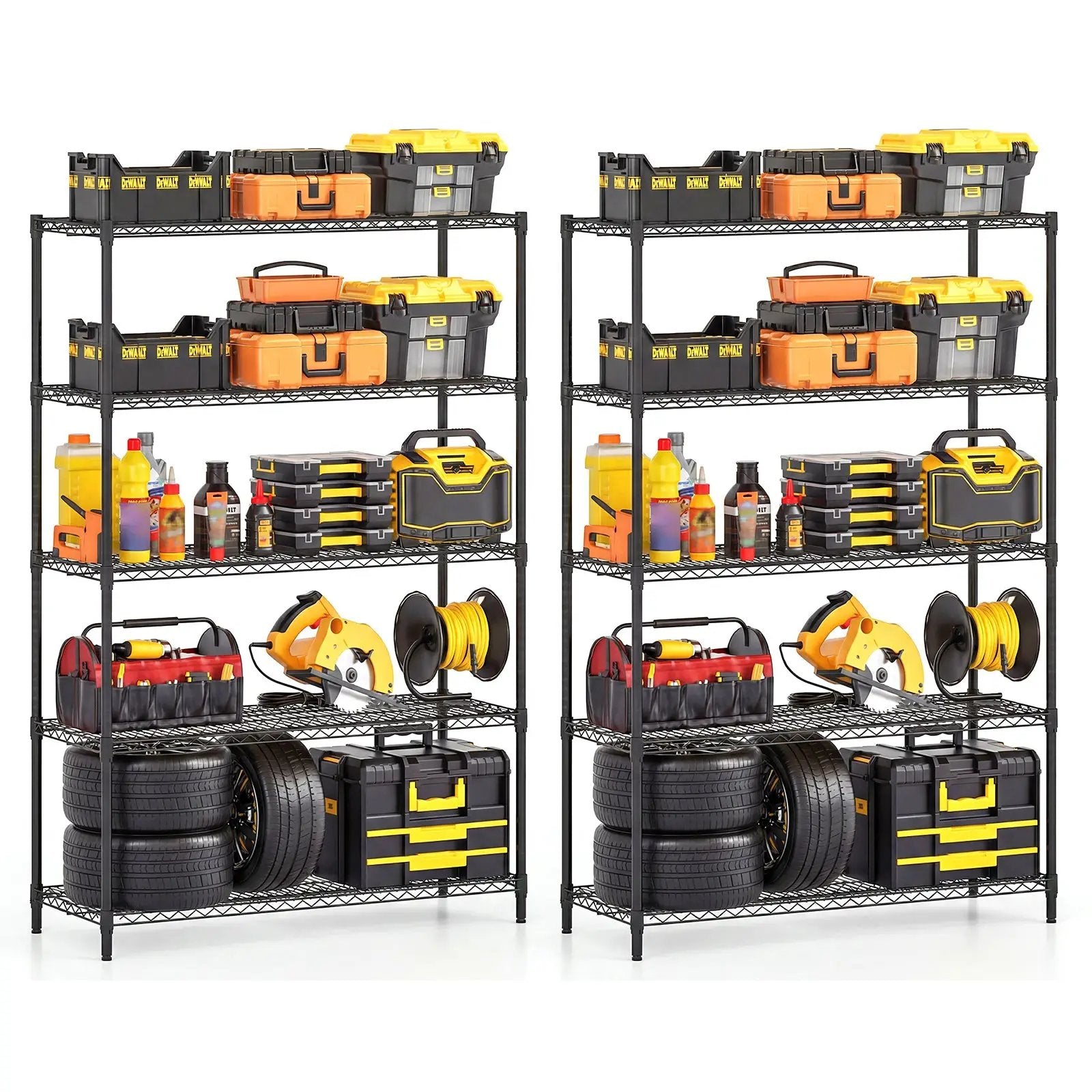 5-Tier Metal Storage Shelving Unit Set of 2 Adjustable Utility Shelf with V-Shaped Wire Rack-Black by DirectDeals