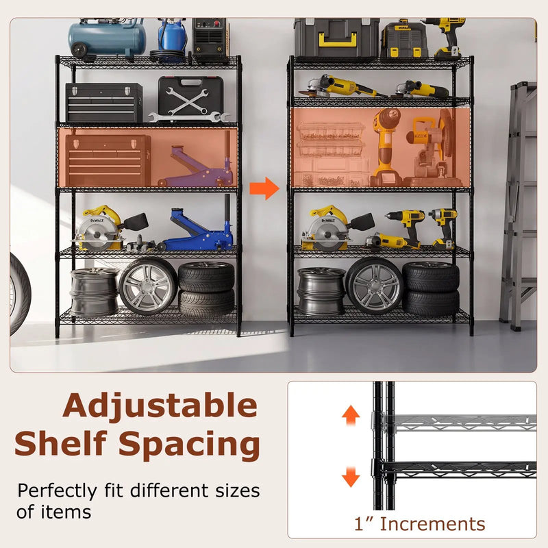 5-Tier Metal Storage Shelving Unit Set of 2 Adjustable Utility Shelf with V-Shaped Wire Rack-Black by DirectDeals