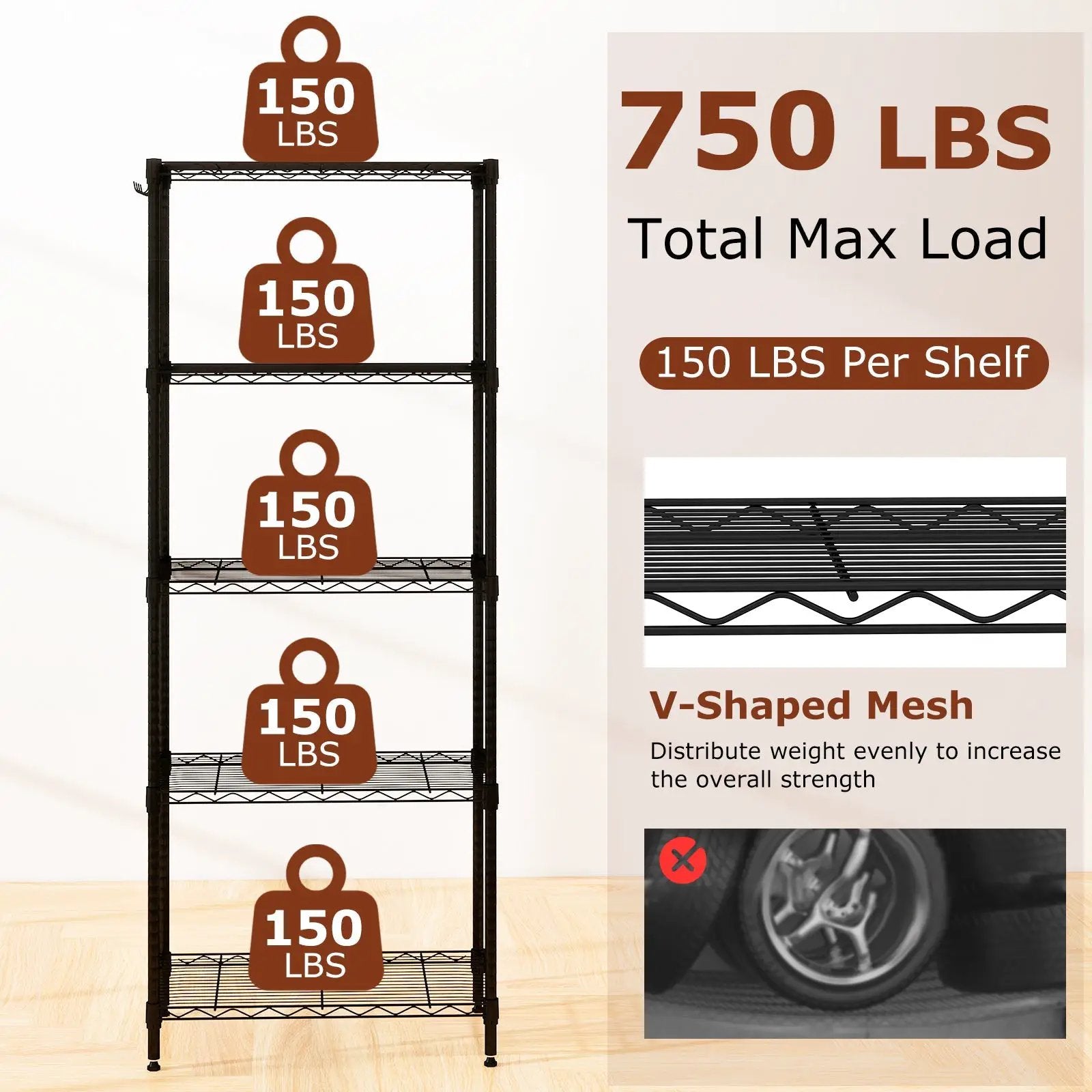 5-Tier Metal Storage Shelving Unit Set of 2 with V-Shaped Wire Rack-Black by DirectDeals