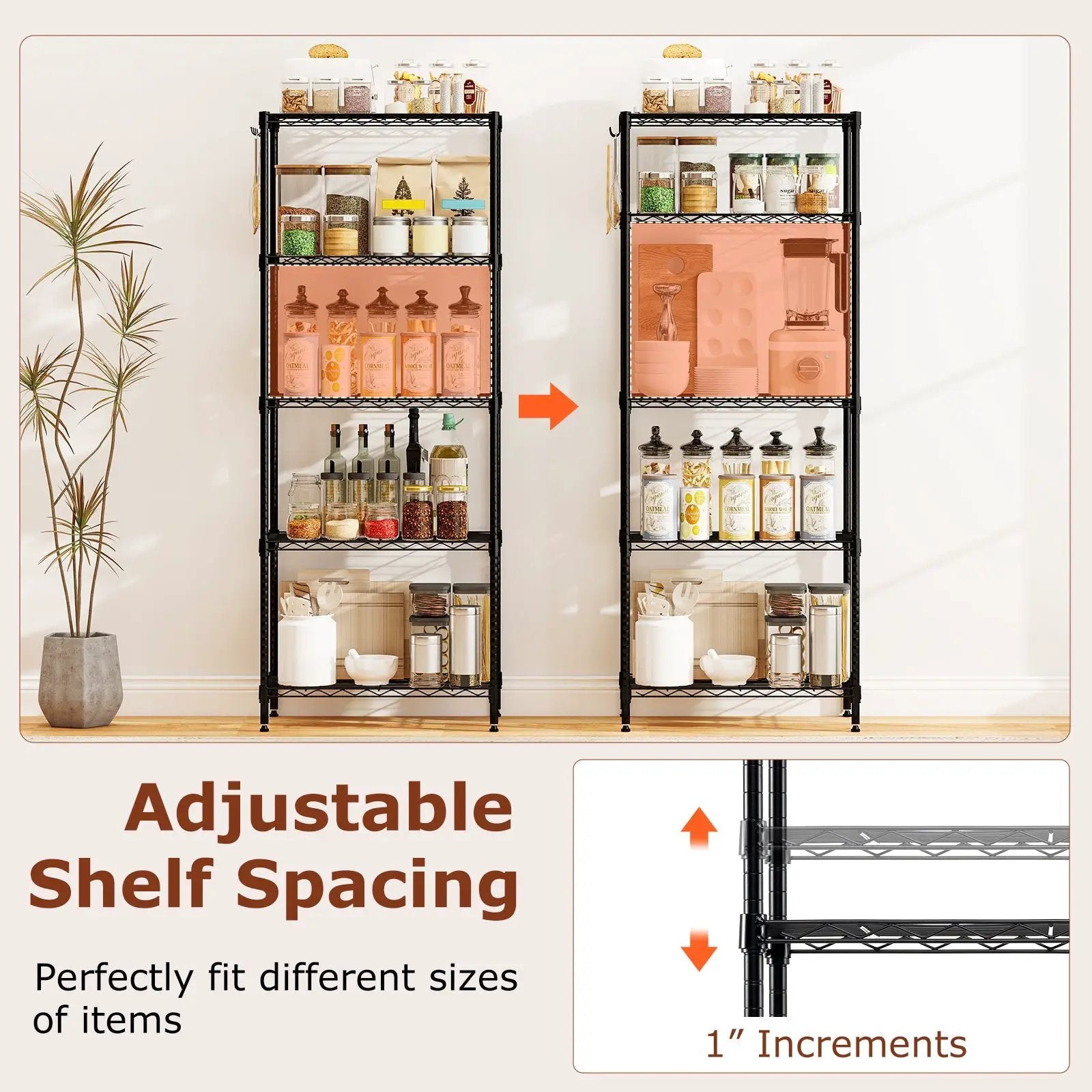 5-Tier Metal Storage Shelving Unit Set of 2 with V-Shaped Wire Rack-Black by DirectDeals
