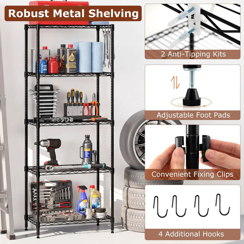 5-Tier Metal Storage Shelving Unit Set of 2 with V-Shaped Wire Rack-Black by DirectDeals