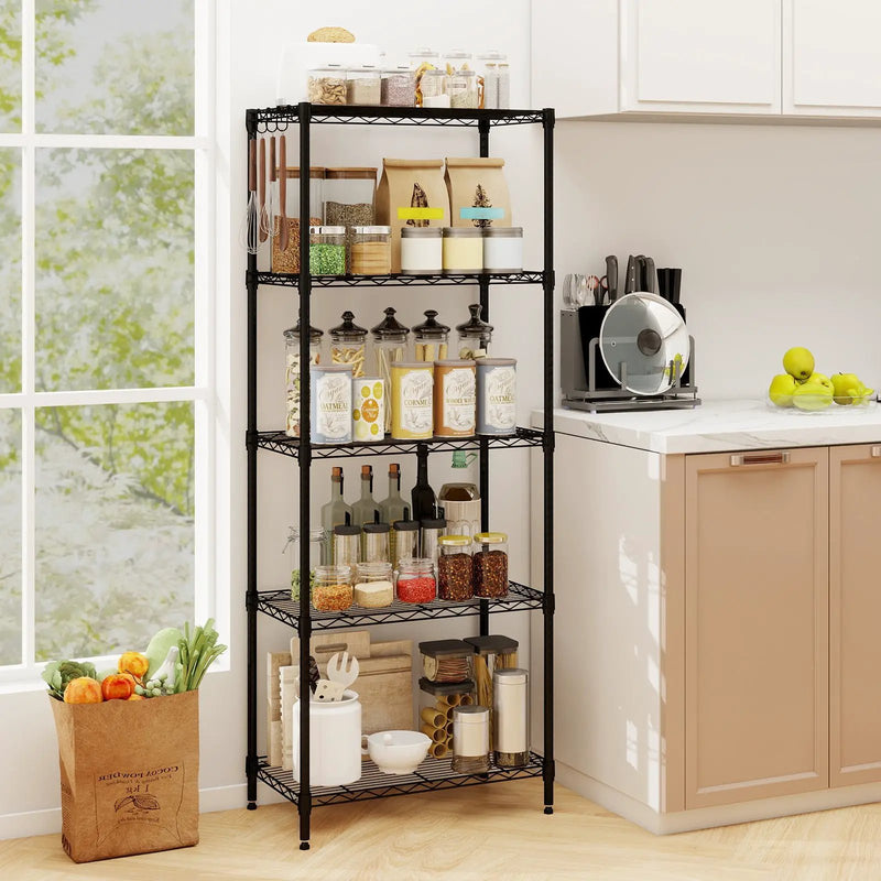 5-Tier Metal Storage Shelving Unit with V-Shaped Wire Rack and 750 LBS Capacity-Black by DirectDeals