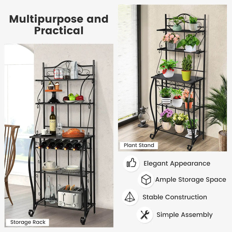 5-Tier Metal Kitchen Baker's Rack with 5 Wine Bottles Rack by DirectDeals