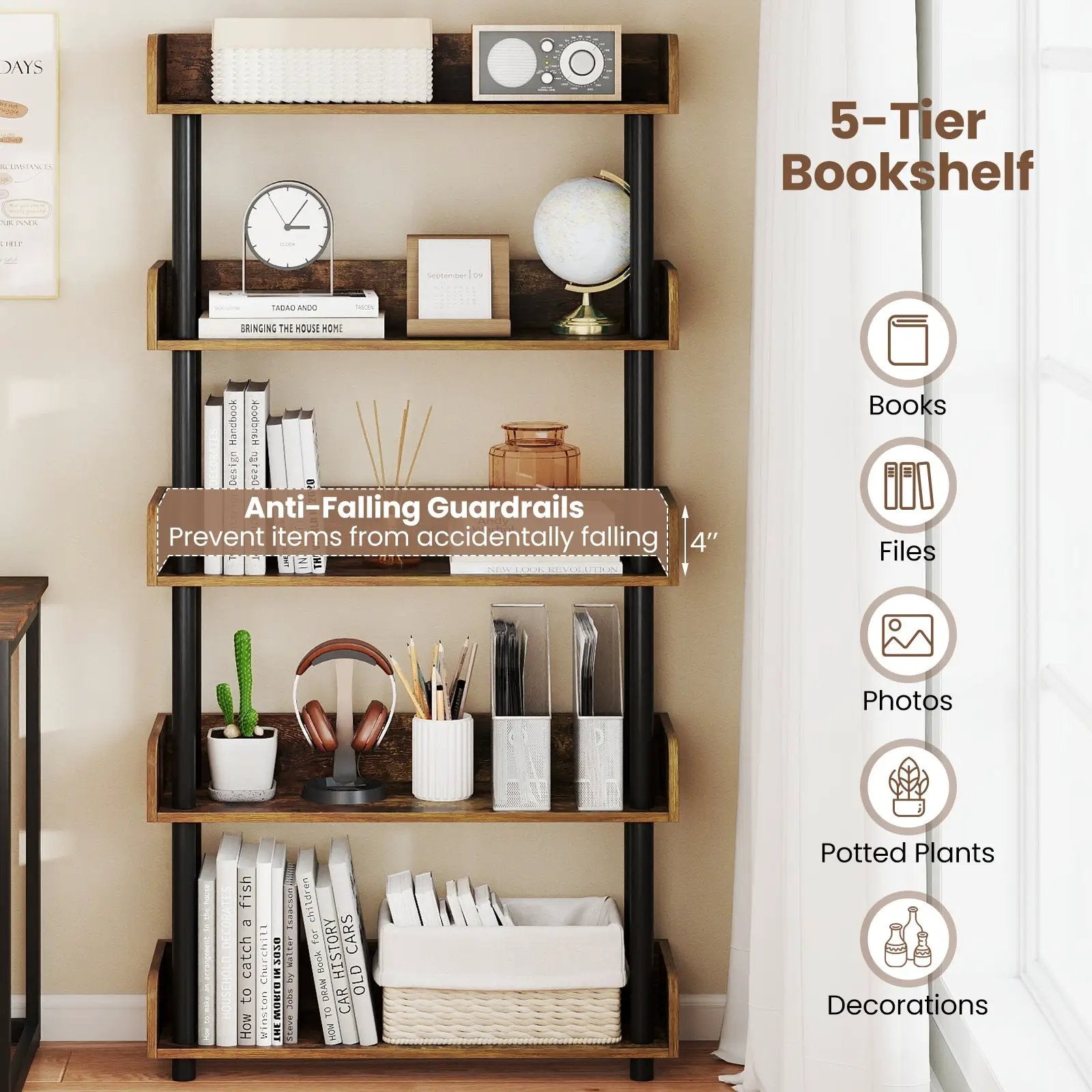 5-Tier Open Bookcase with Industrial Storage Unit by DirectDeals