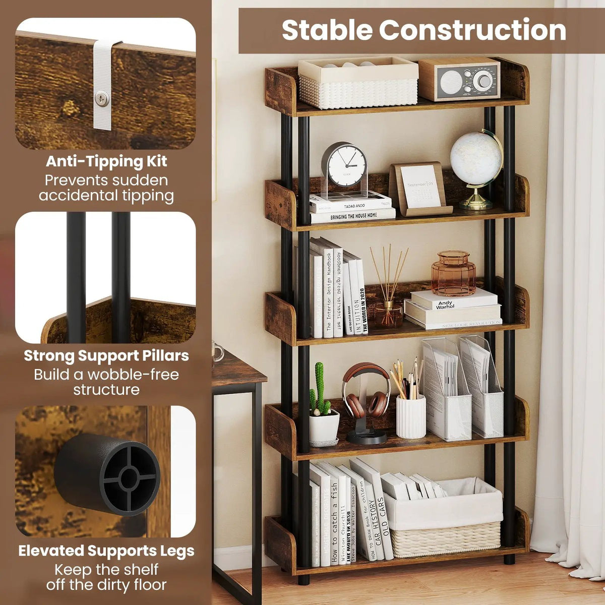 5-Tier Open Bookcase with Industrial Storage Unit by DirectDeals