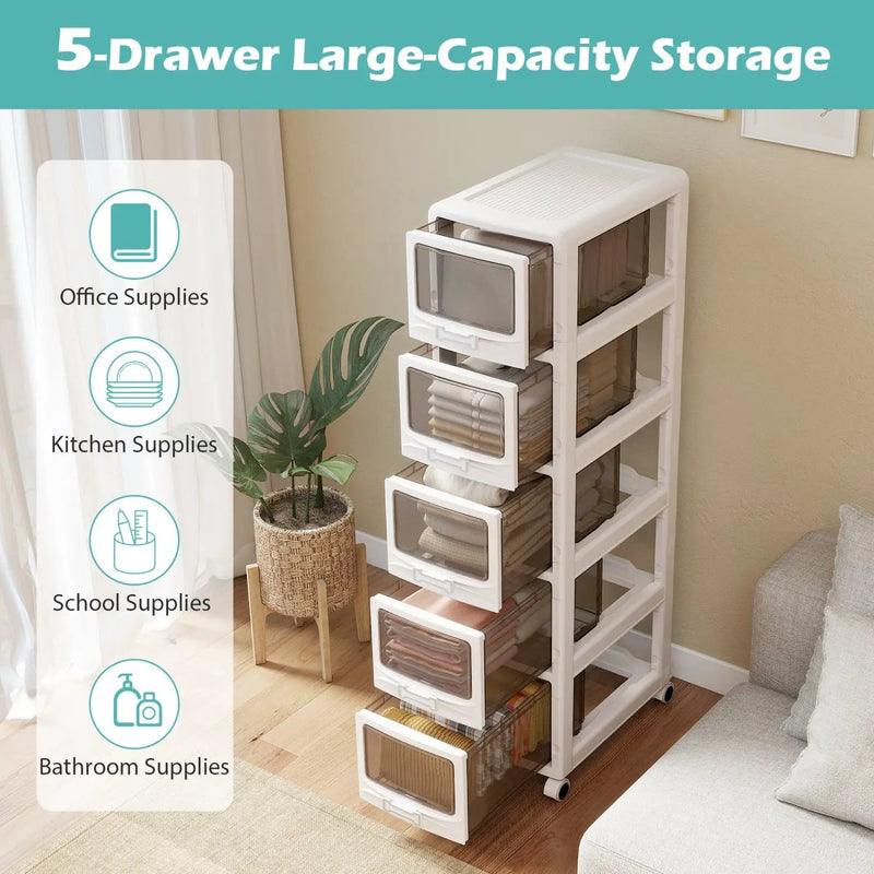 Rolling Storage Cart with Drawers and Lockable Wheels by DirectDeals