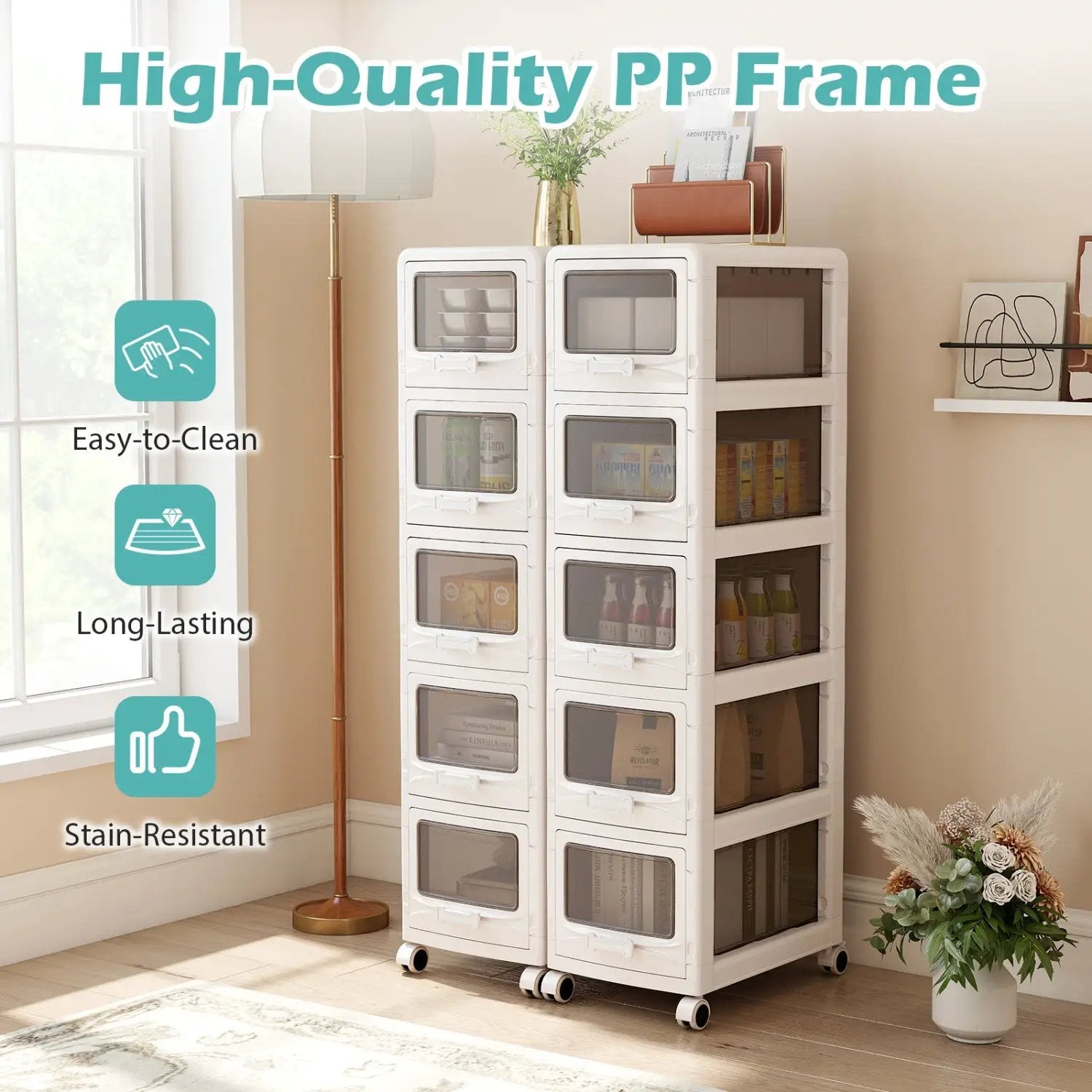 Rolling Storage Cart with Drawers and Lockable Wheels by DirectDeals