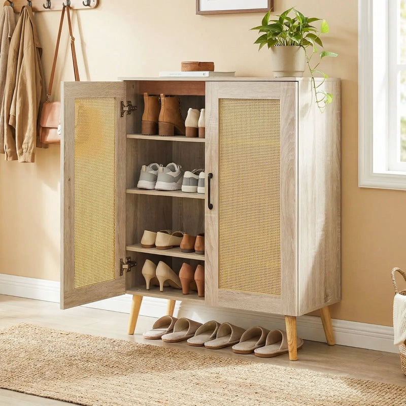 5-Tier Rattan Shoe Cabinewith 3 Removable Shelves by DirectDeals