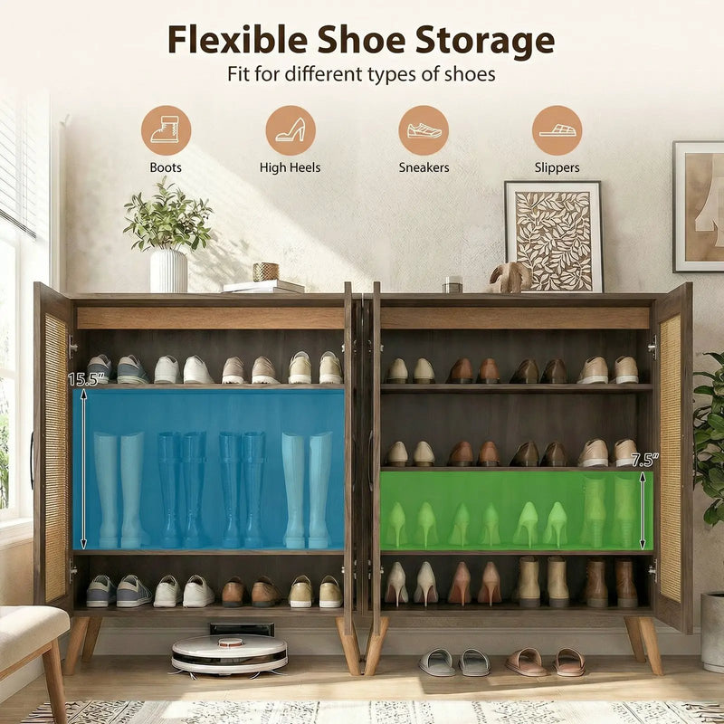 5-Tier Rattan Shoe Cabinewith 3 Removable Shelves by DirectDeals
