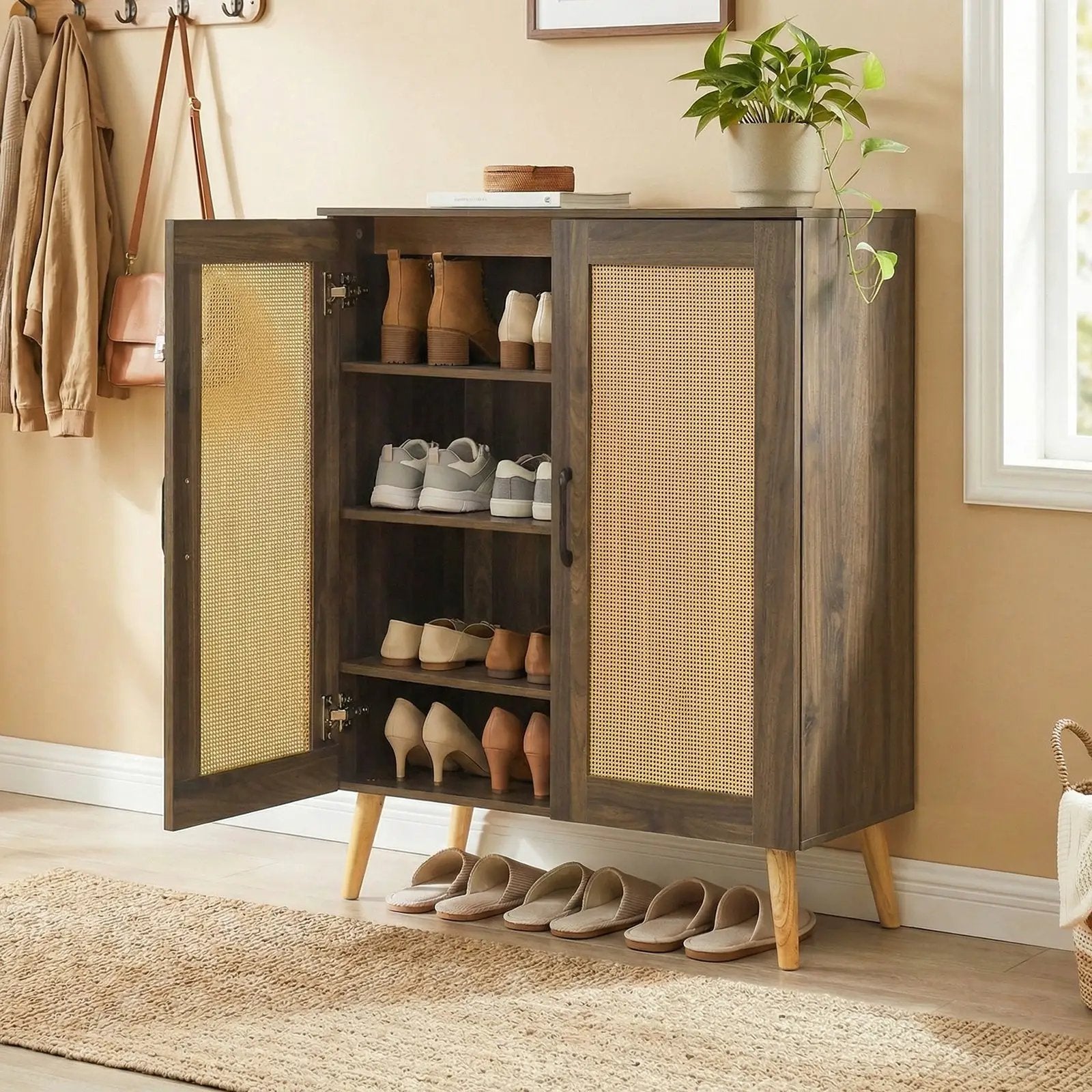 5-Tier Rattan Shoe Cabinewith 3 Removable Shelves by DirectDeals