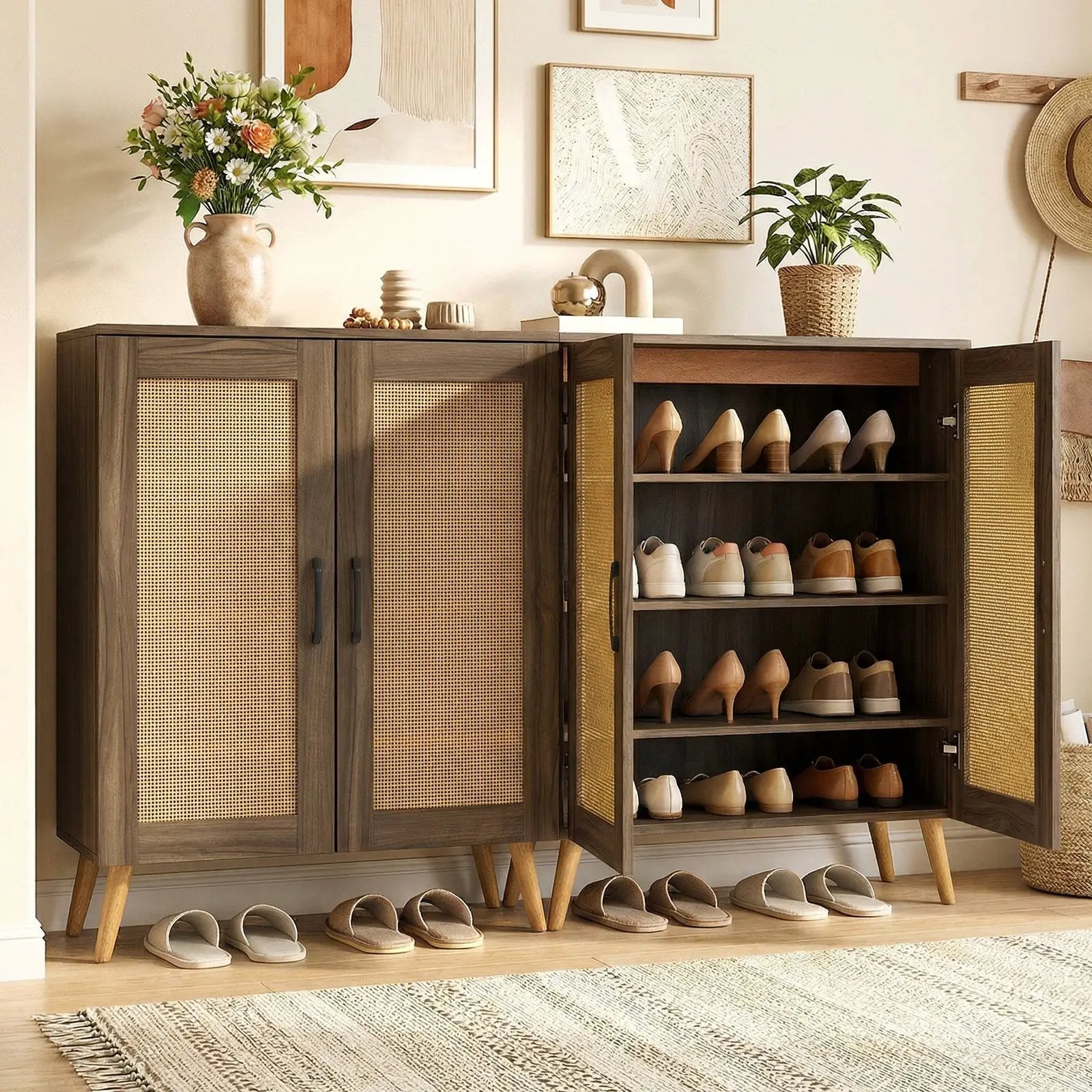 5-Tier Rattan Shoe Cabinewith 3 Removable Shelves by DirectDeals