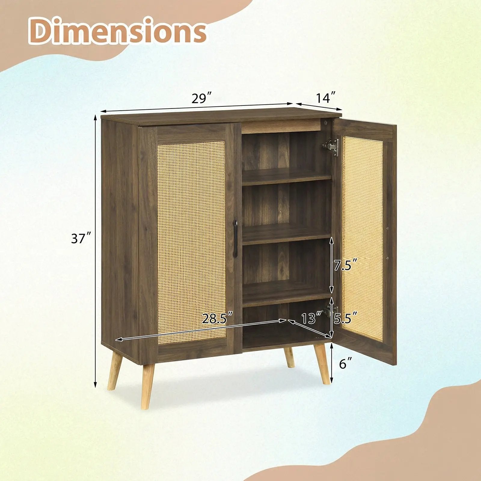 5-Tier Rattan Shoe Cabinewith 3 Removable Shelves by DirectDeals