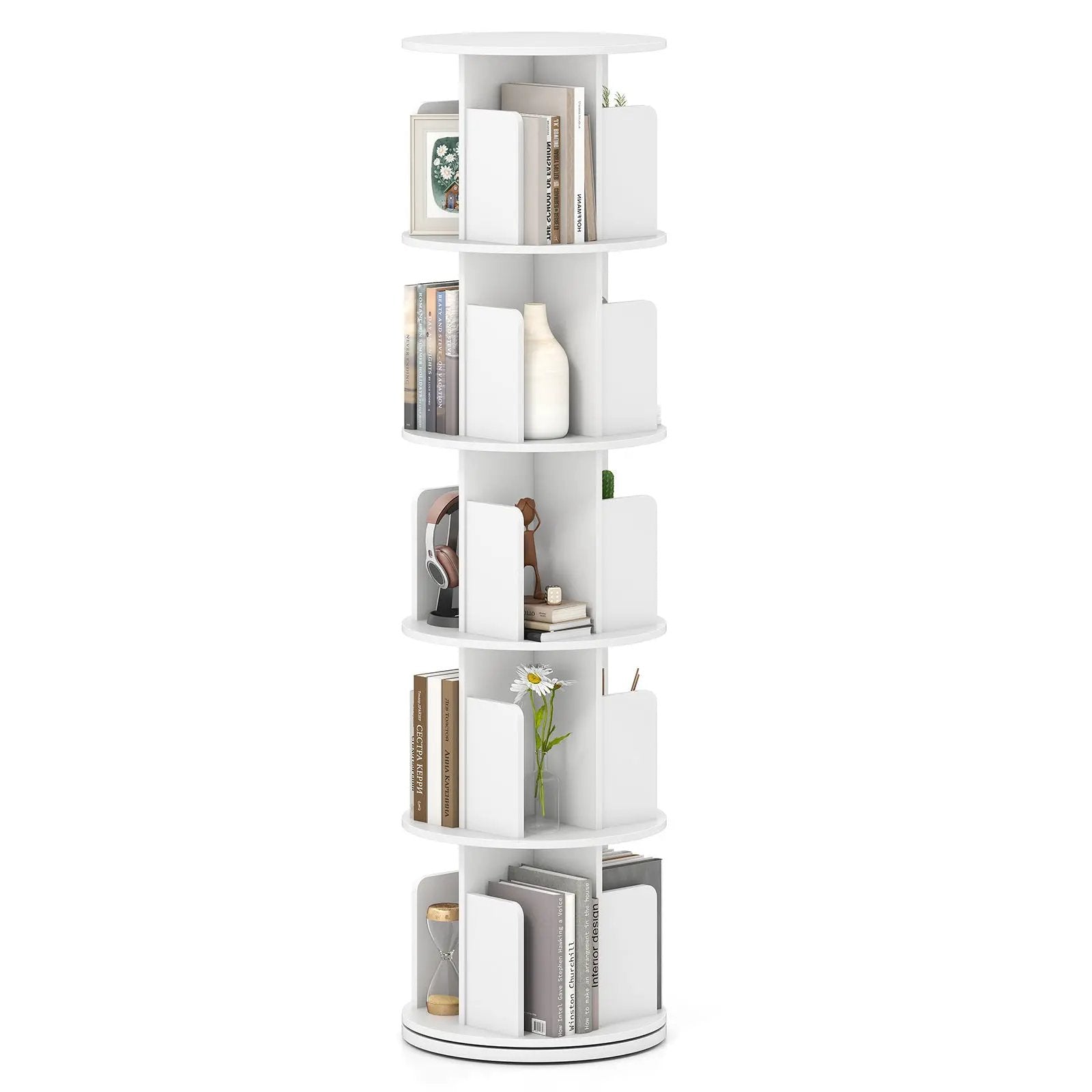 5-Tier Rotating Bookshelf 360¬∞ Display Rack with Dividers and Anti-falling Baffles by DirectDeals