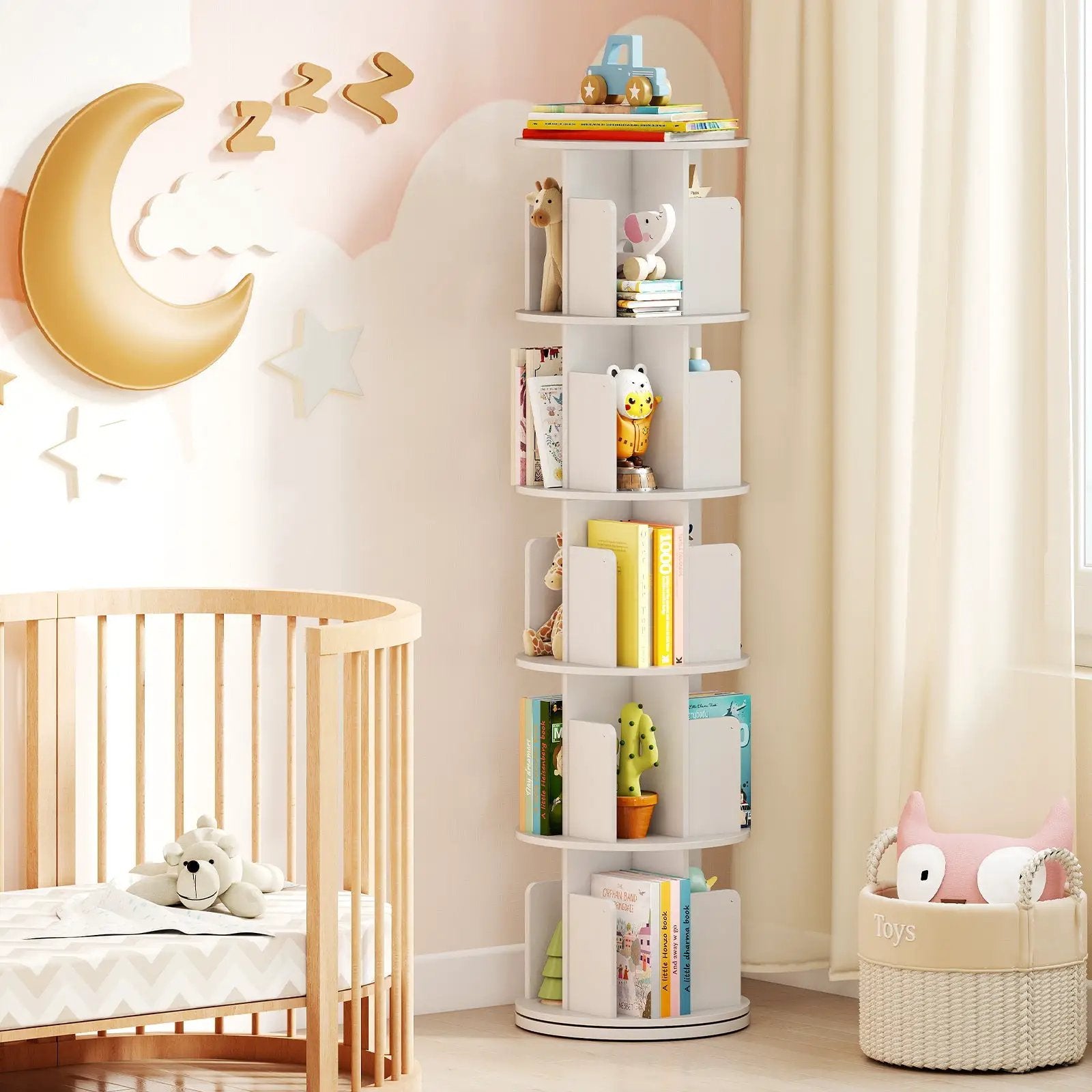 5-Tier Rotating Bookshelf 360¬∞ Display Rack with Dividers and Anti-falling Baffles by DirectDeals