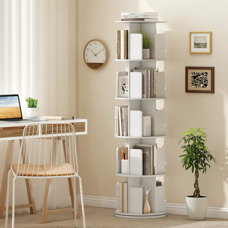 5-Tier Rotating Bookshelf 360¬∞ Display Rack with Dividers and Anti-falling Baffles by DirectDeals