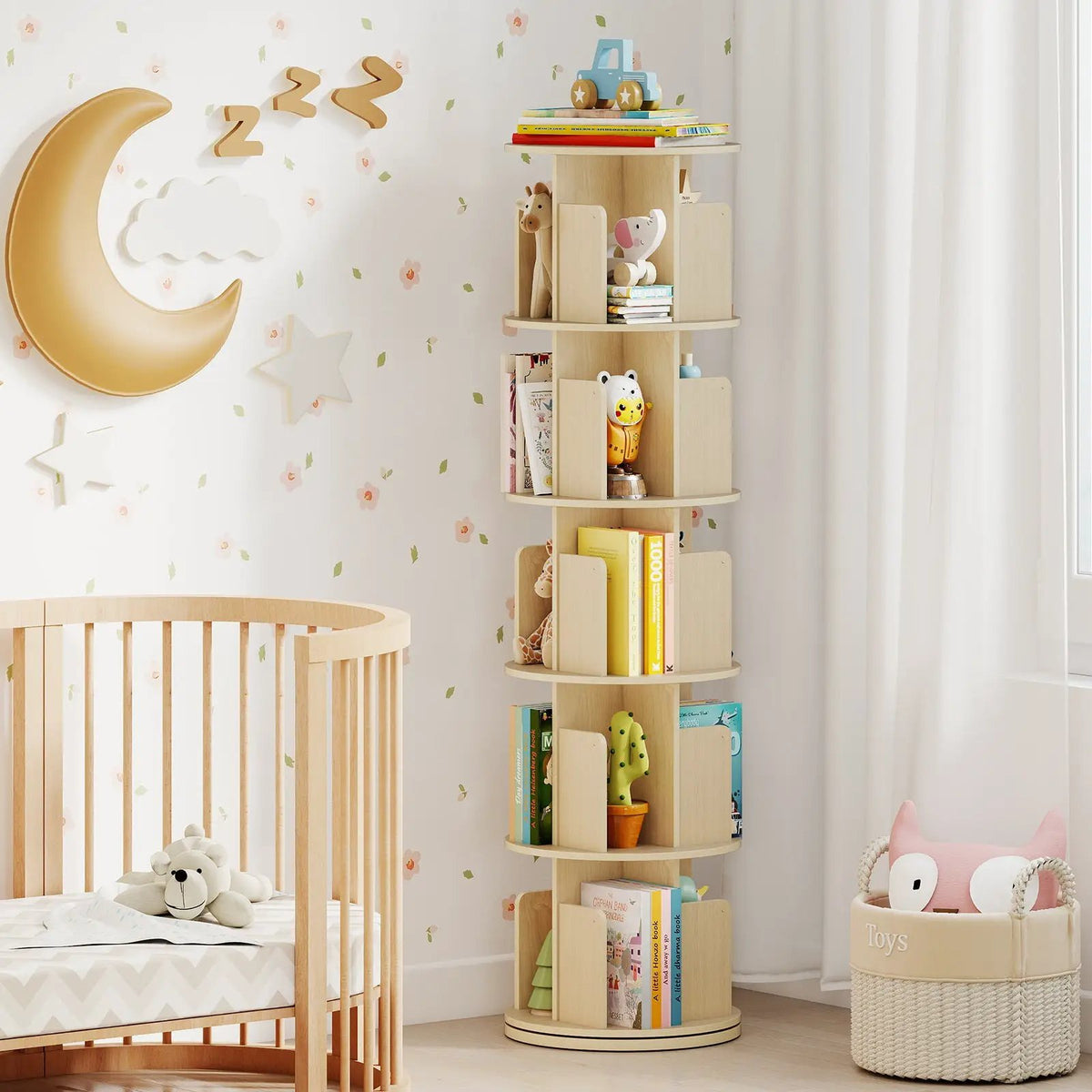 5-Tier Rotating Bookshelf 360¬∞ Display Rack with Dividers and Anti-falling Baffles by DirectDeals