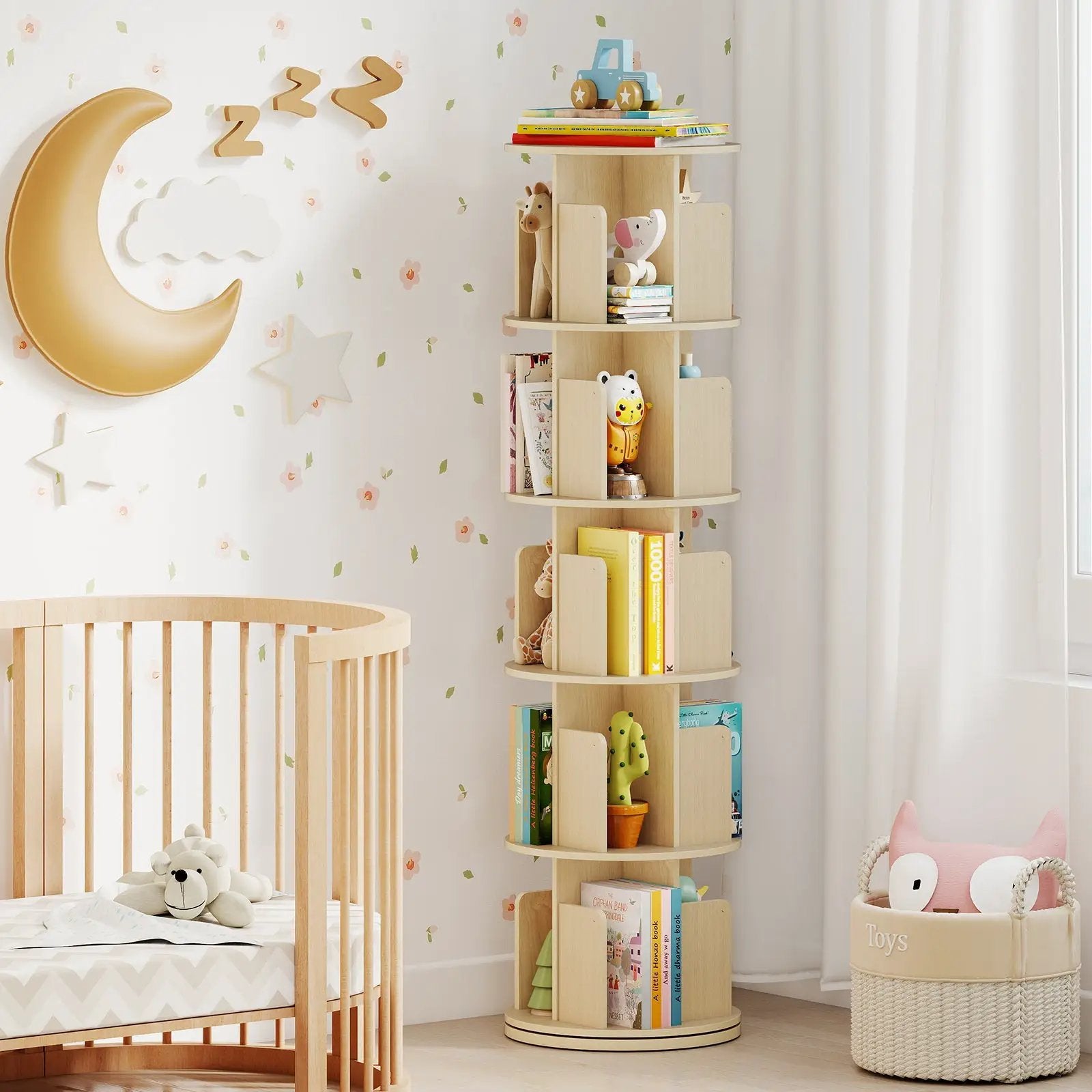 5-Tier Rotating Bookshelf 360¬∞ Display Rack with Dividers and Anti-falling Baffles by DirectDeals