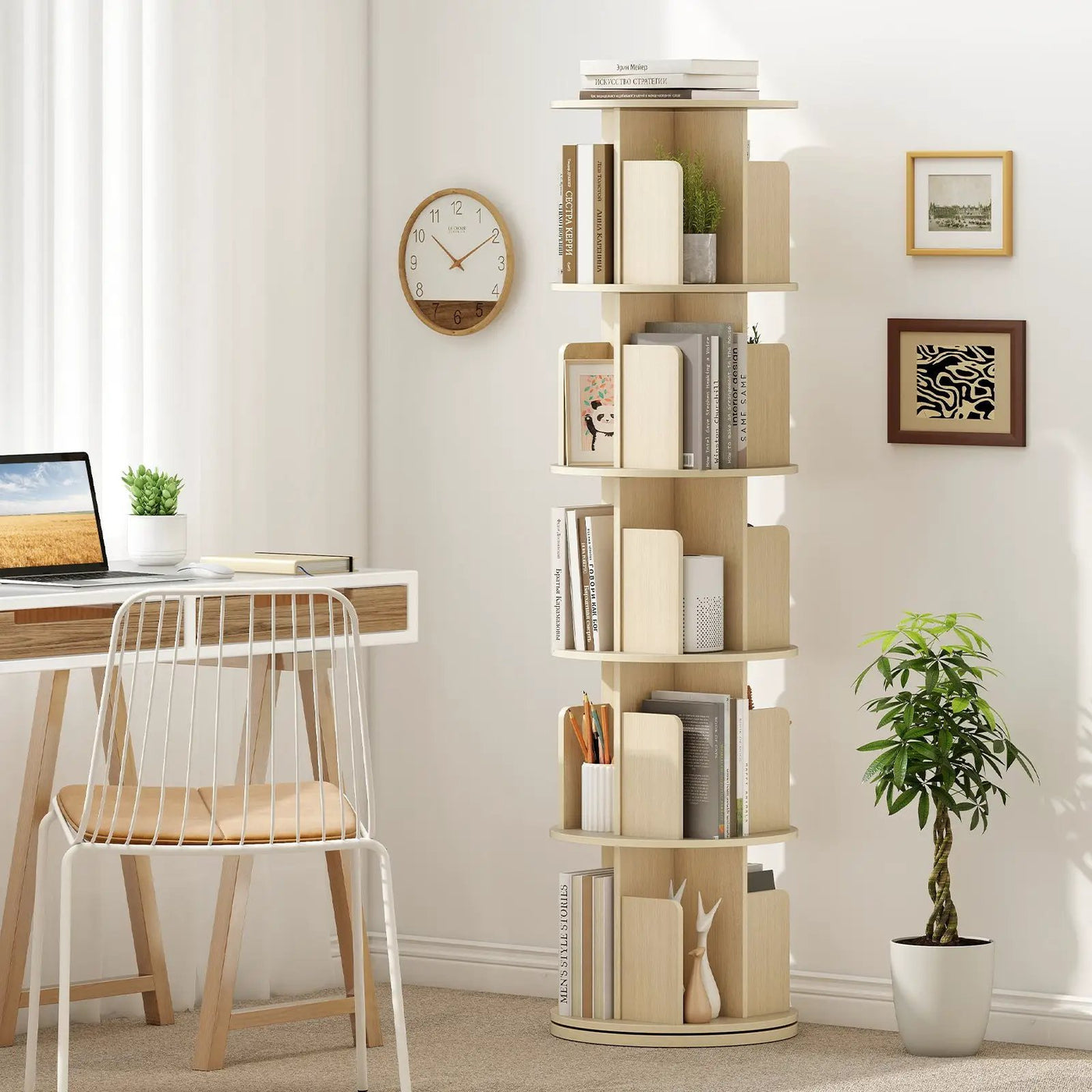 5-Tier Rotating Bookshelf 360¬∞ Display Rack with Dividers and Anti-falling Baffles by DirectDeals