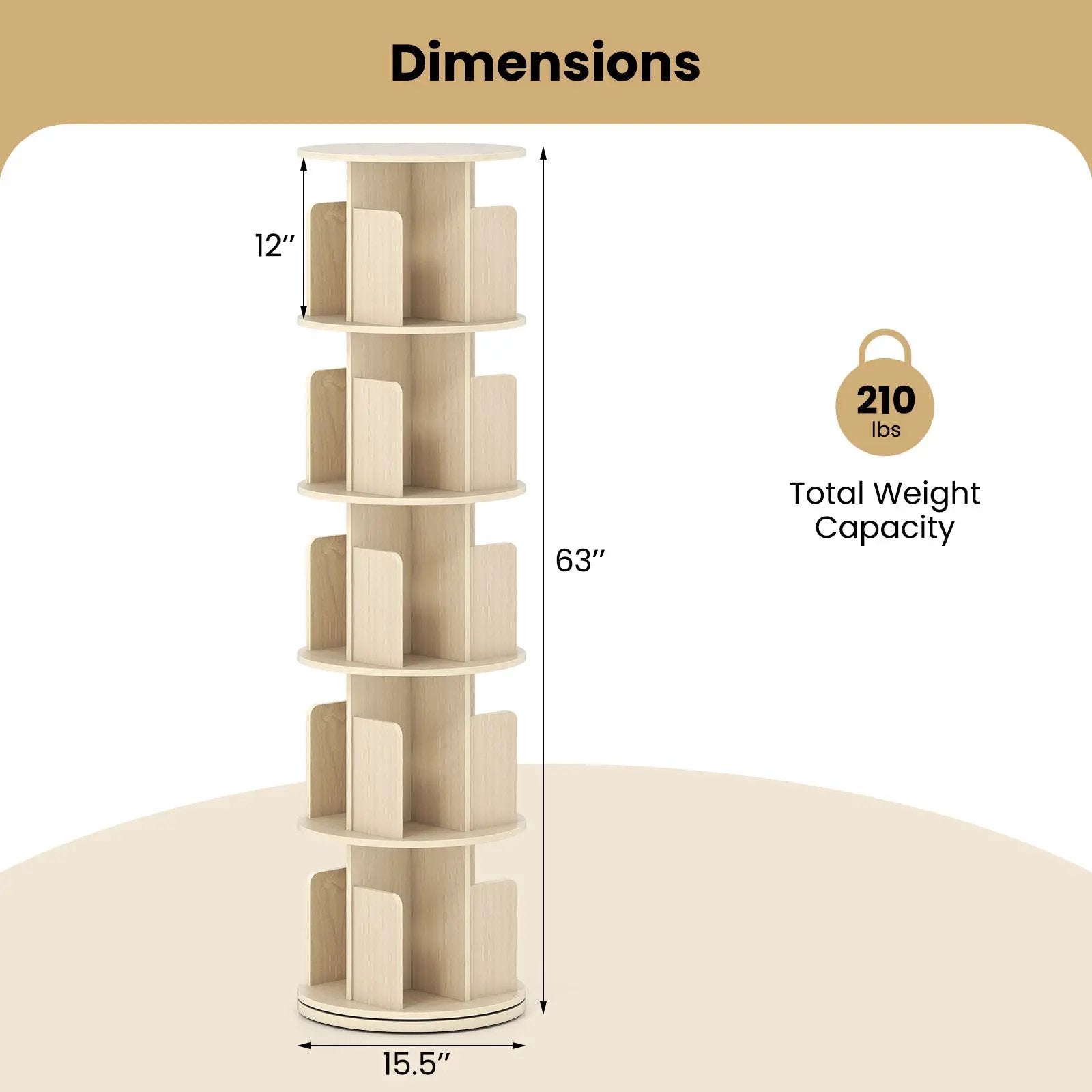 5-Tier Rotating Bookshelf 360¬∞ Display Rack with Dividers and Anti-falling Baffles by DirectDeals