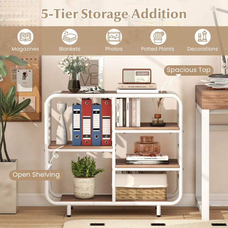 5-Tier Storage Organizer Open Book Shelf with Metal Frame by DirectDeals