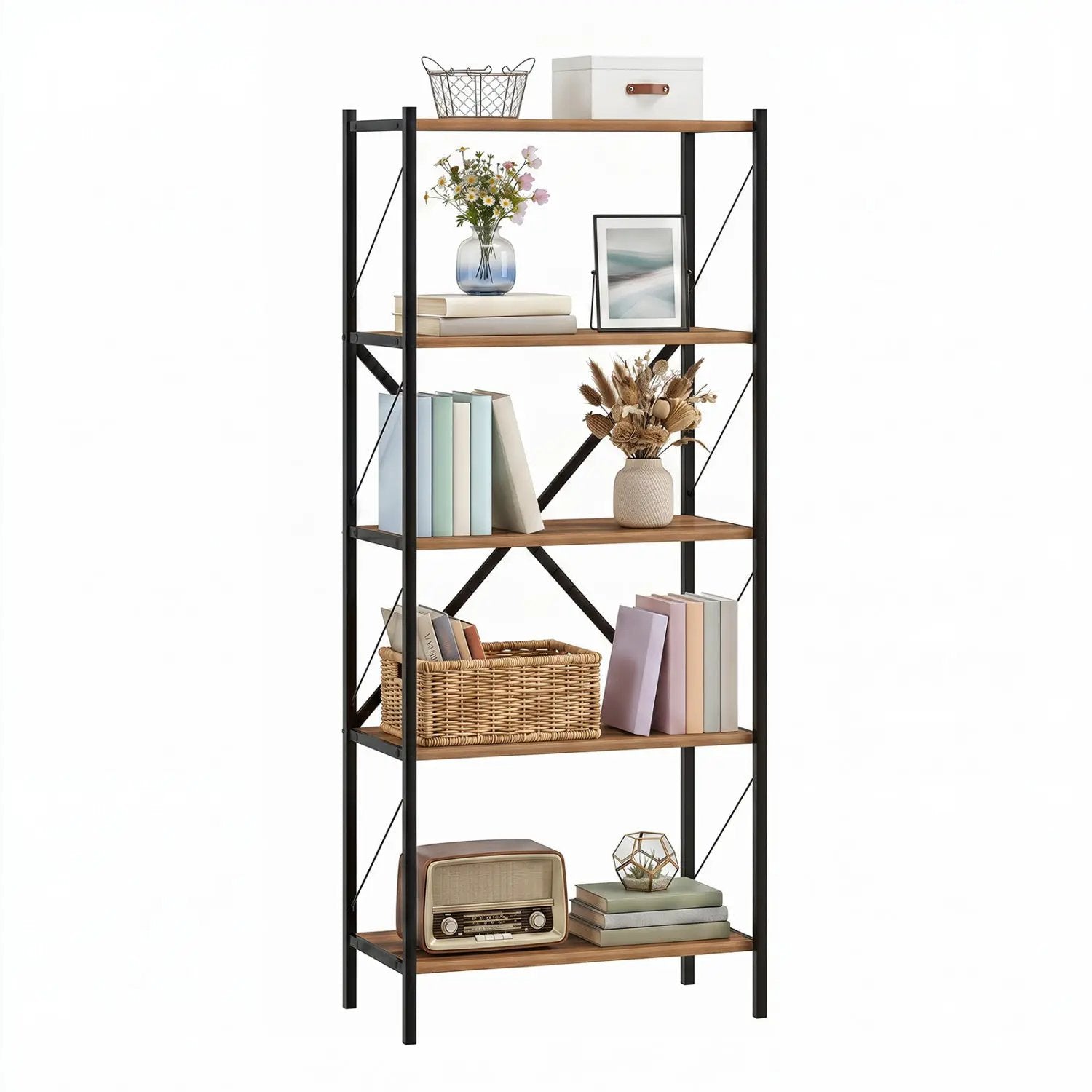 5-Tier Bookshelf with Heavy-Duty Metal Frame by DirectDeals