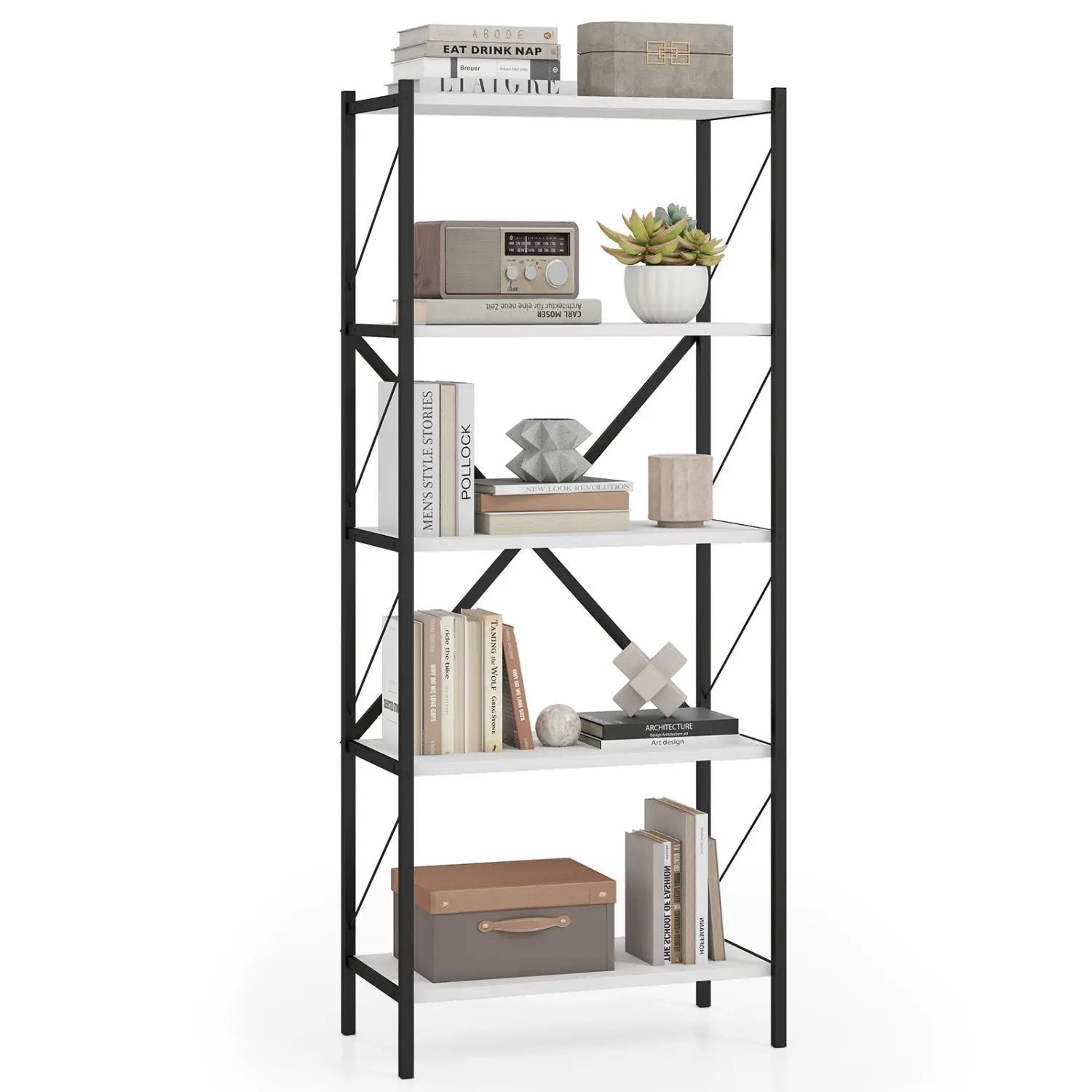 5-Tier Bookshelf with Heavy-Duty Metal Frame by DirectDeals