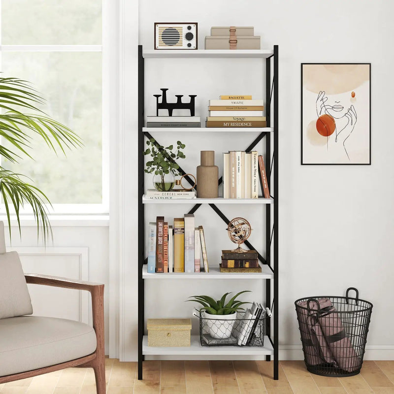 5-Tier Bookshelf with Heavy-Duty Metal Frame by DirectDeals