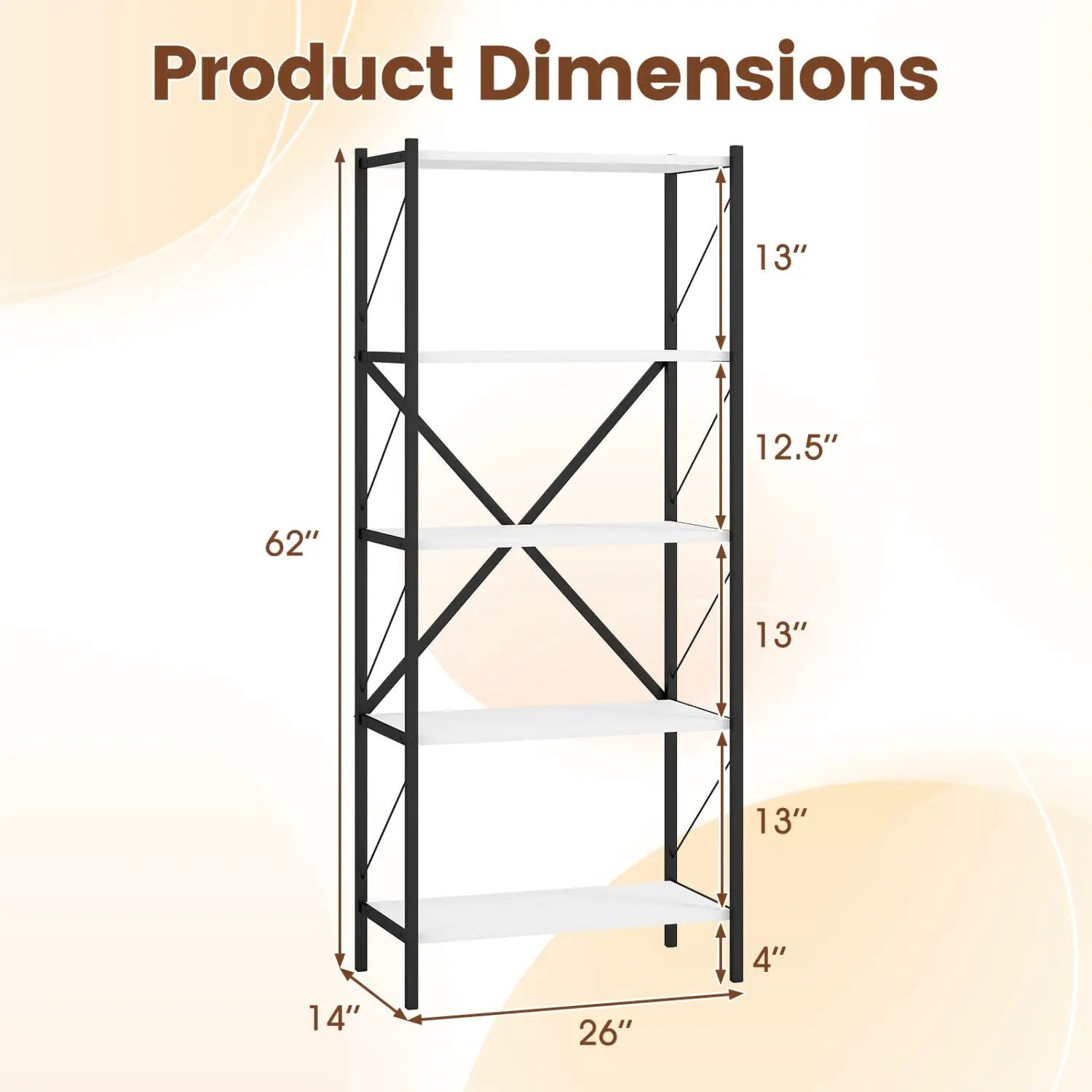 5-Tier Bookshelf with Heavy-Duty Metal Frame by DirectDeals