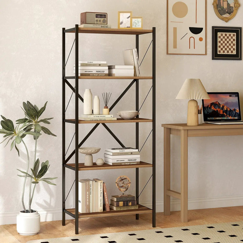 5-Tier Bookshelf with Heavy-Duty Metal Frame by DirectDeals