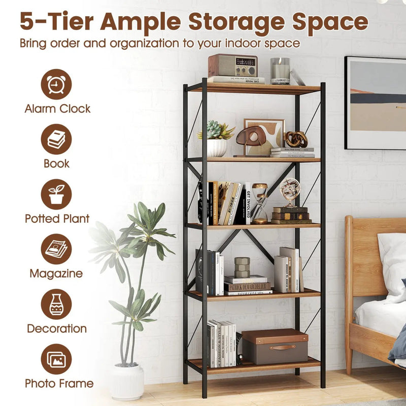 5-Tier Bookshelf with Heavy-Duty Metal Frame by DirectDeals