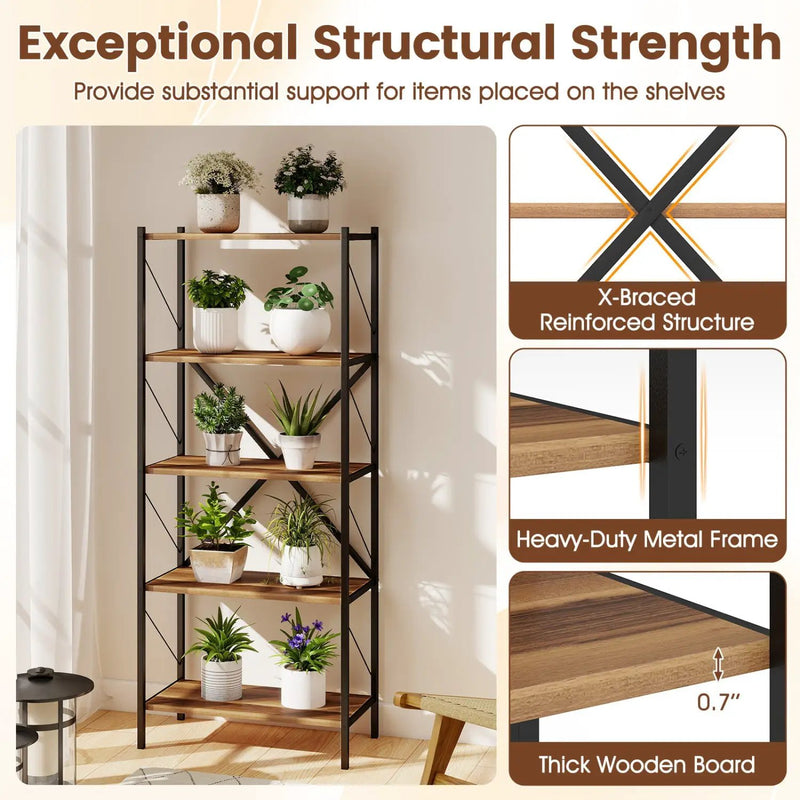 5-Tier Bookshelf with Heavy-Duty Metal Frame by DirectDeals