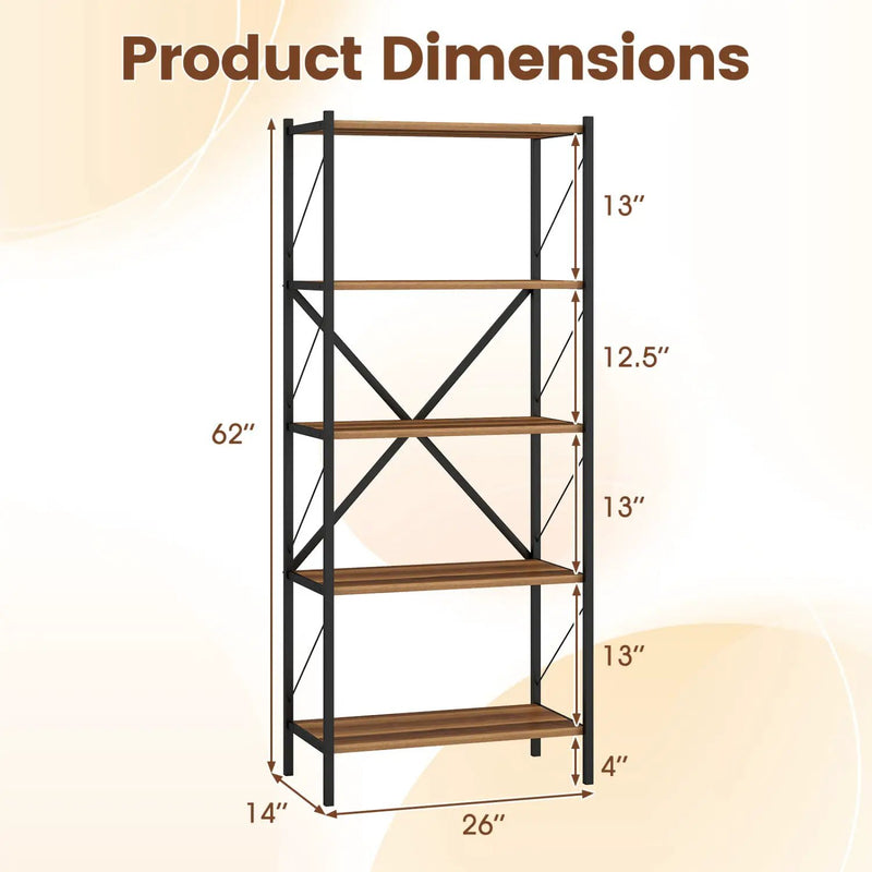5-Tier Bookshelf with Heavy-Duty Metal Frame by DirectDeals