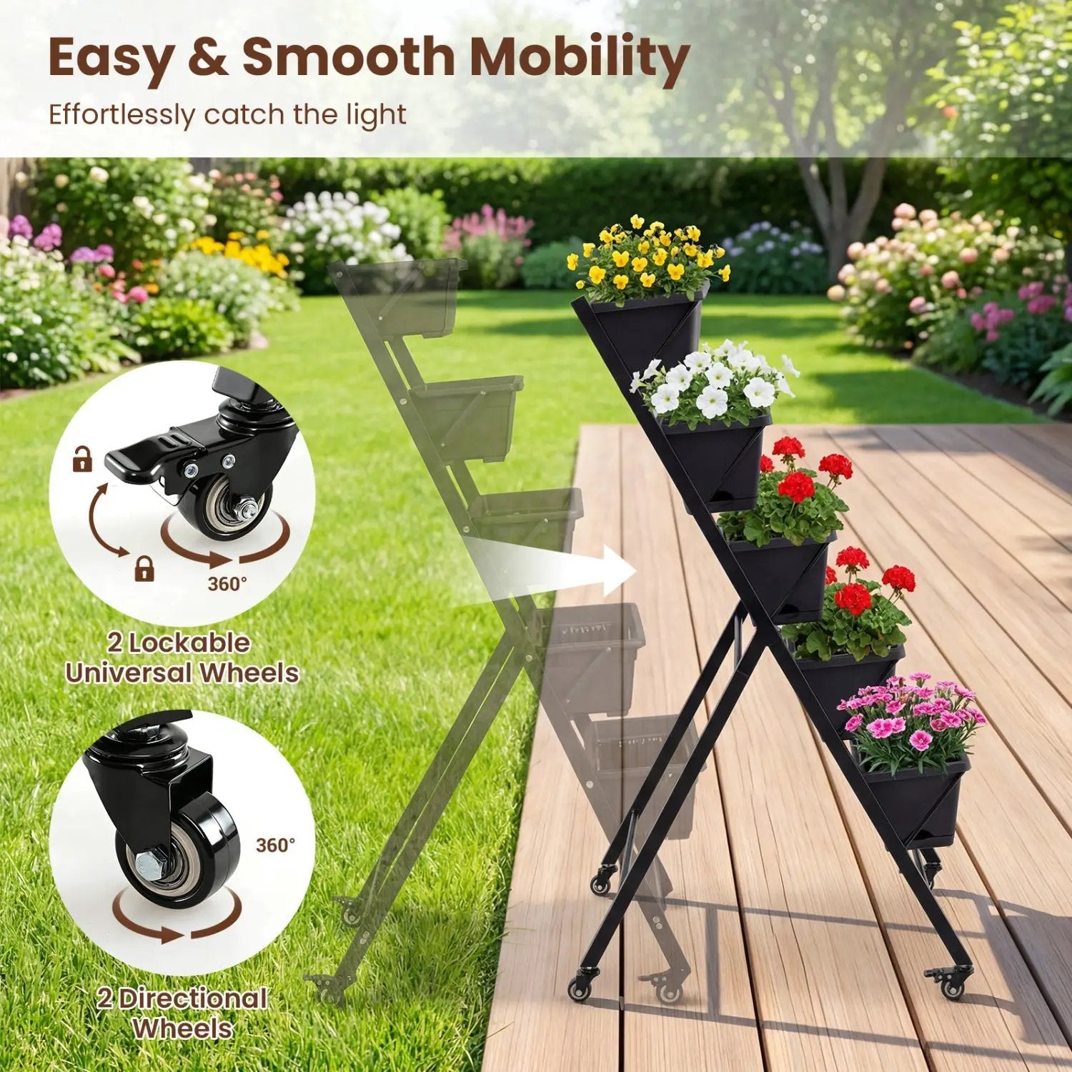 5-Tier Vertical Raised Garden Bed with Wheels for Backyard by DirectDeals