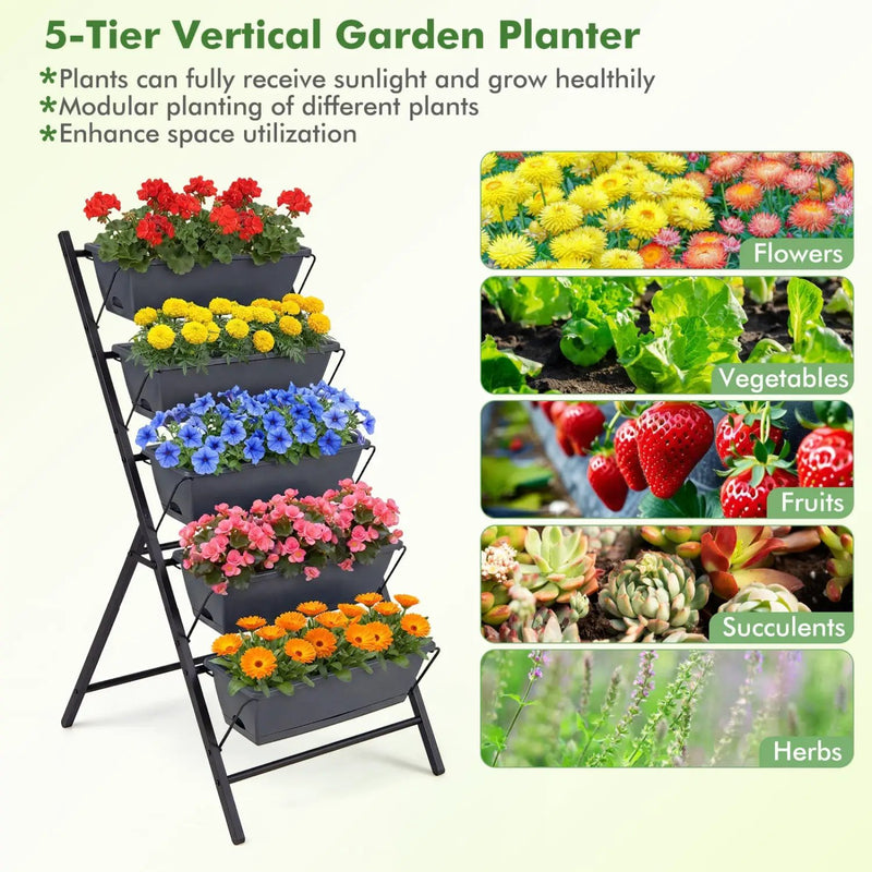 5-Tier Vertical Raised Garden Bed with Drainage System and Removable Trays for Vegetables by DirectDeals