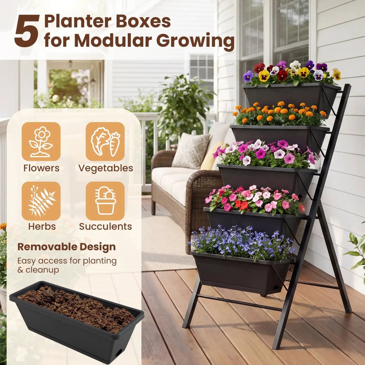 5-Tier Vertical Raised Garden Bed with Drainage Holes for Patio by DirectDeals