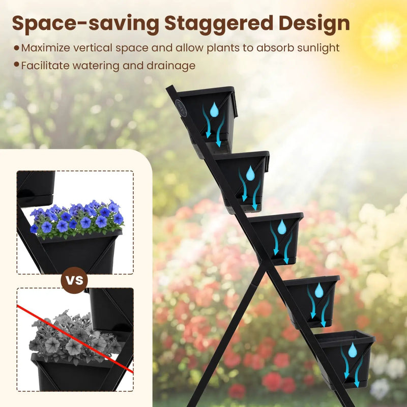 5-Tier Vertical Raised Garden Bed with Drainage Holes for Patio by DirectDeals